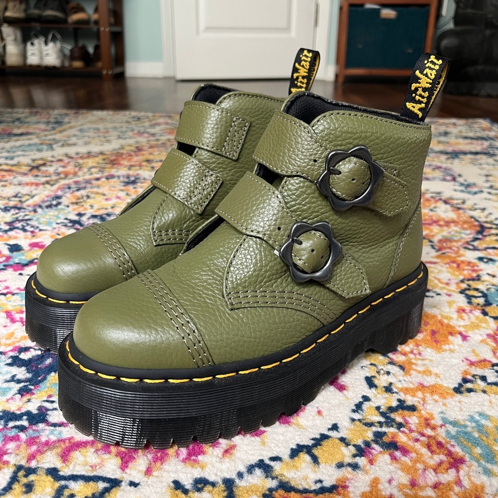 Dr. Martens Devon Flower Buckle Leather Platform Boots